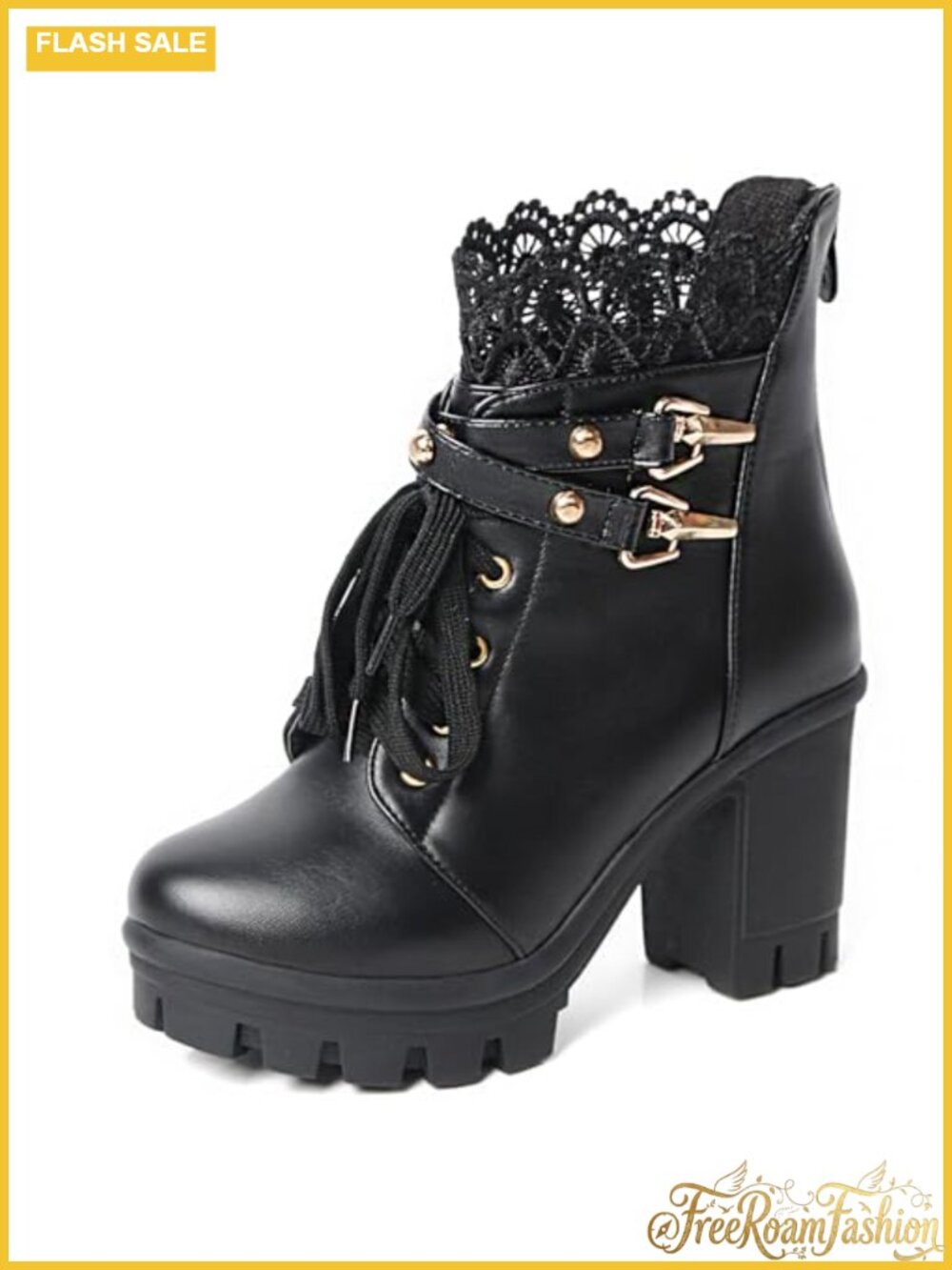 Women's Platform Ankle Booties Chunky Heel Combat Goth Boots with Zipper